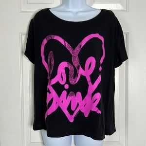 PINK Victoria’s Secret Black and Pink Short Sleeve Loose Top